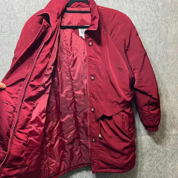 Vintage 90s Basic‎ Editions Winter Coat Puffer Quilted Lined Button Up Red Large - Image 7