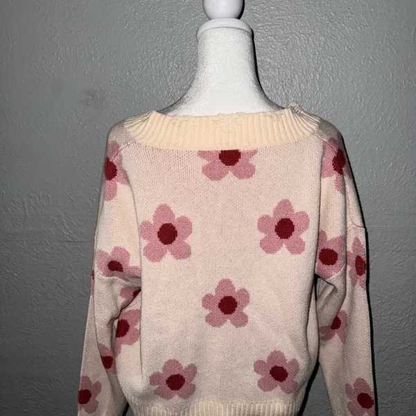 NWOT Small Altar'd‎ State Pink Daisy Flower Sweater Crop Distressed - Image 2