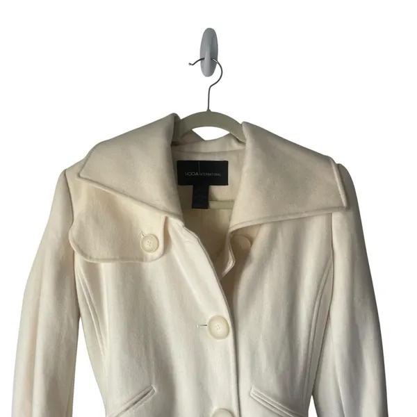 Moda Size Small‎ Wool Blend Cream Button Belted Pea Coat Old Money - Image 2