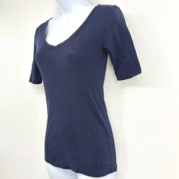 Ralph Lauren T-Shirt Womens SM Navy Blue Scoop Neck Pony Preppy Classic Slim Fit - Image 3