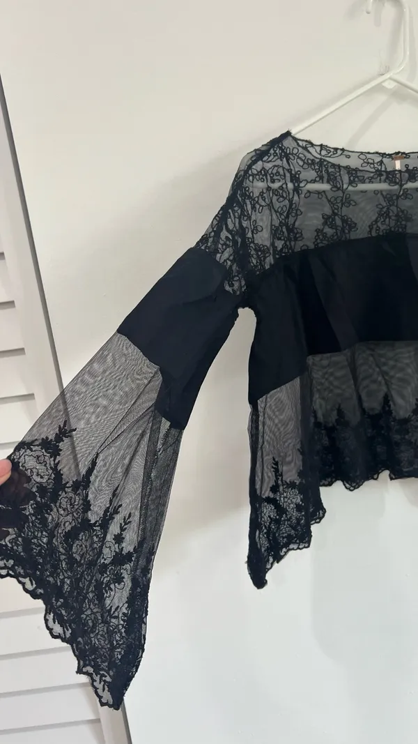 Free People Bell Sleeve Top Black Lace XS - Image 2