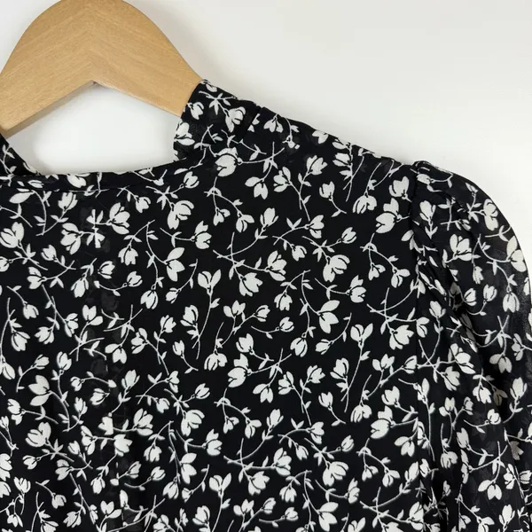 Reformation Reeds Ruffle Floral Georgette Midi Dress Size 0 Black Minimalist - Image 7