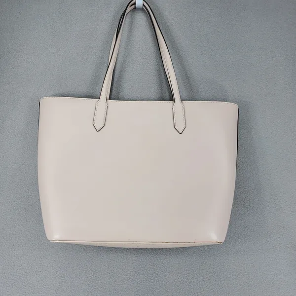 Kate Spade Leather Tote Bag Women L Beige‎ Pink Nude Gold Logo Shoulder Bag AVA - Image 6