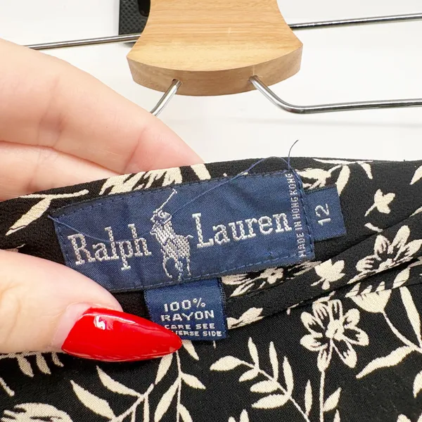 Ralph Lauren Womens Black Floral Rayon Cottagecore A-Line Wrap Midi Skirt 12 - Image 5