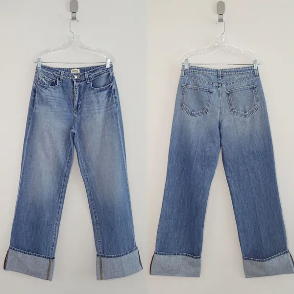L'Agence Light Wash Miley Ultra High Rise Wide Leg Cuffed Jeans Size 28 (US 6) - Image 2