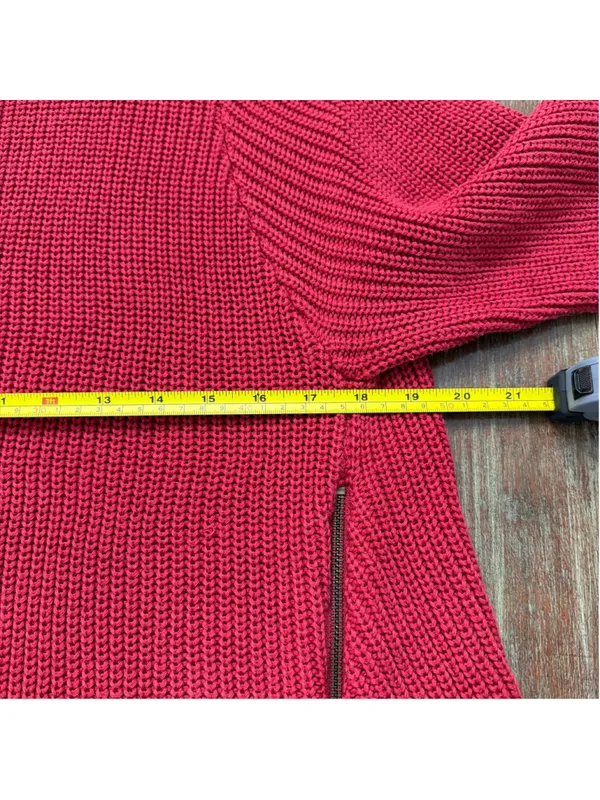Habitat Clothes To Live In Red Chunky Knit Side Zip Mock Neck Tunic Sweater XL - Image 8