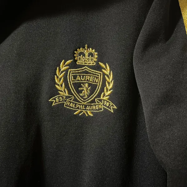 Lauren Ralph Lauren Active Jacket Women's‎ L Black Metallic Gold Crest Trim - Image 3