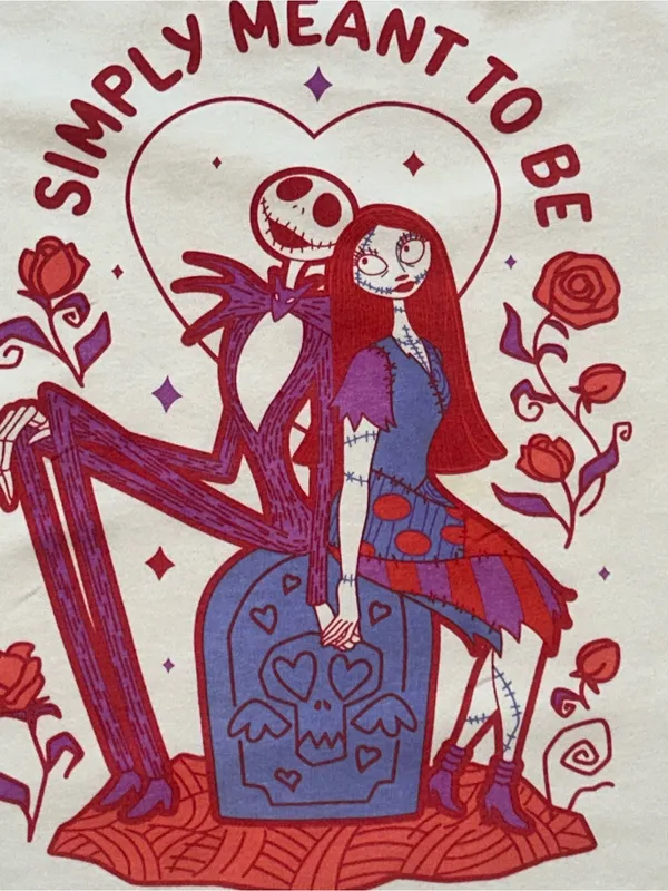 Disney parks Nightmare Before Christmas Jack & Sally Pastel Pink Crop Tee Small - Image 3