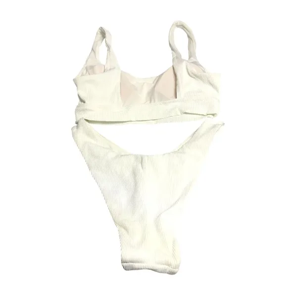 Aerie Bikini Set Ribbed Scoop Neck Removable Cups Cheekier White S - Image 4