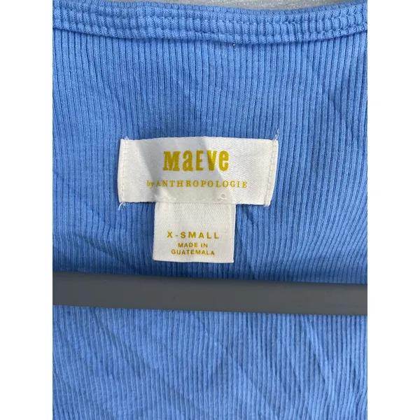 Maeve Womens Tank Top Blue Ribbed Square Neck Sleeveless XS - Image 5