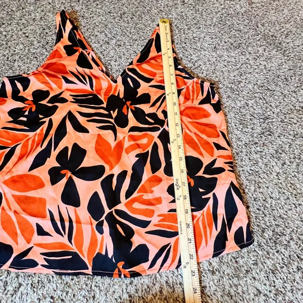 Old Navy Womens Orange Black Tropical Floral V-Neck Sleeveless Tank‎ Top Medium - Image 5