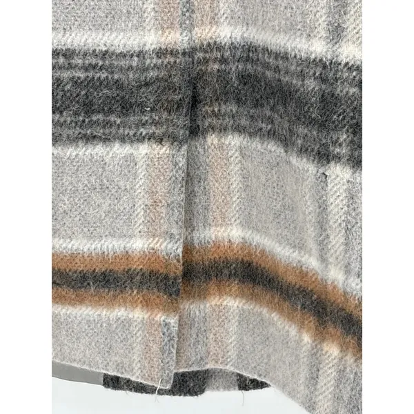 LOFT Womens Large Plaid Wool Blend Coat Stand Collar Full Zip Jacket Gray Brown - Image 6