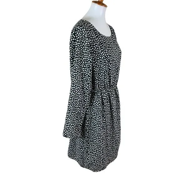 J Crew‎ Mercantile Black White Heart Print Long Sleeve Dress 14 Elastic Waist - Image 5