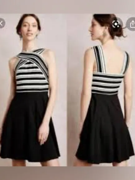 Anthropologie Maeve Black Crosswise Flare Dress Size 6 - Image 2