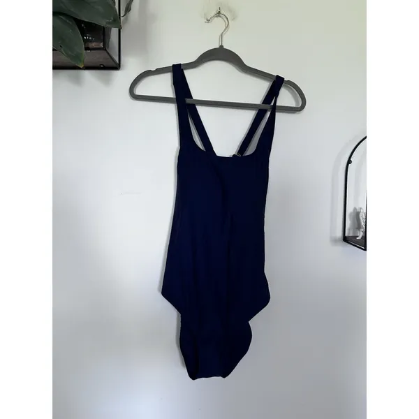 NWT Quince Deep Navy Italian Cross-Back One-Piece Swimsuit Size Large - Image 3