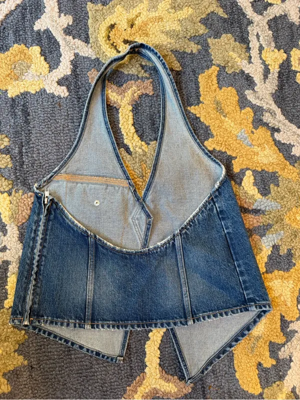 Zara Asymmetrical Denim Halter‎ Top Y2K SZ Small - Image 3