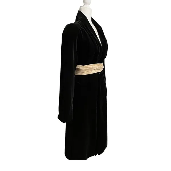 Vintage 80s Black Velvet Collections Overcoat Dress Coat Size Medium - Image 2