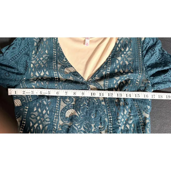 Xhilaration Green Lace Fit & Flare Cocktail Dress Long Sleeve Med coquettecore - Image 8