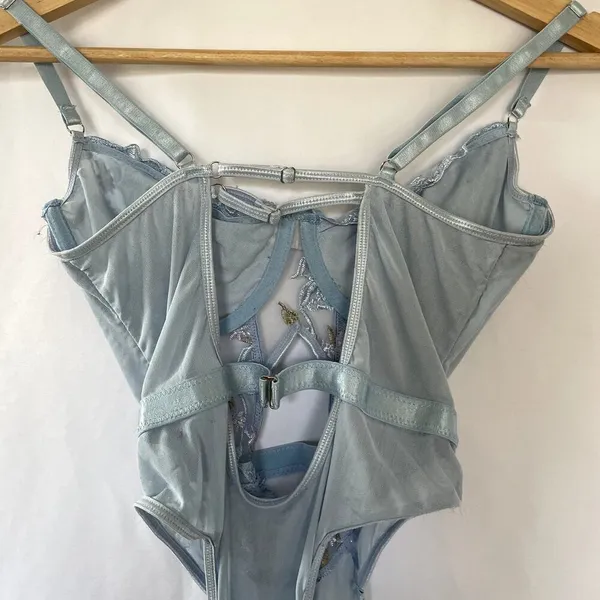Unbranded Floral Lace Lingerie Teddy S Blue Women Embroidered Sheer Bodysuit - Image 3