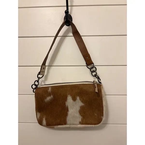 Free People Cowhide Leather Shoulder‎ Baguette Purse Brown White - Image 2