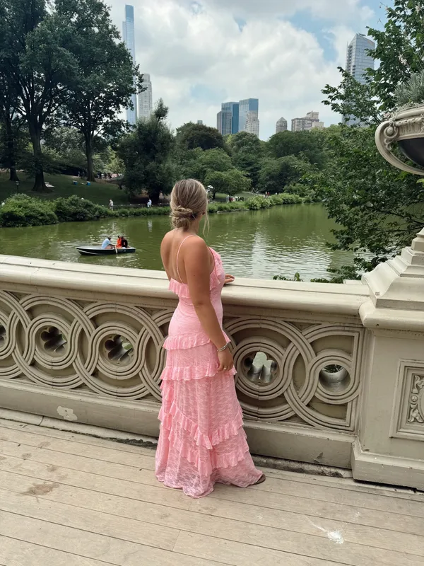 Boutique Lace Tiered Maxi Dress Pink - Image 2