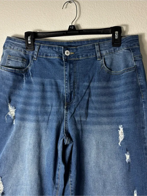 IHYXUO Distressed Wide Leg Cropped Jeans Size XXL NWT - Image 2