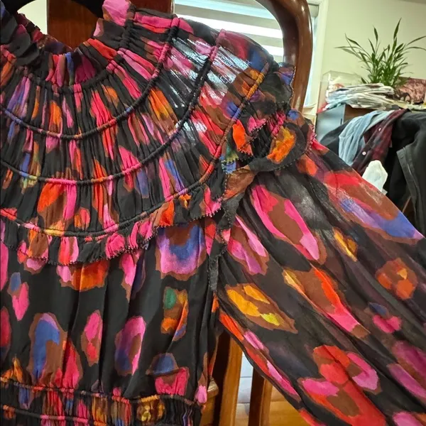 NWT FARM RIO Iridescent Leopard Print Ruffled Mini Dress In Multi‎ Color size XS - Image 4