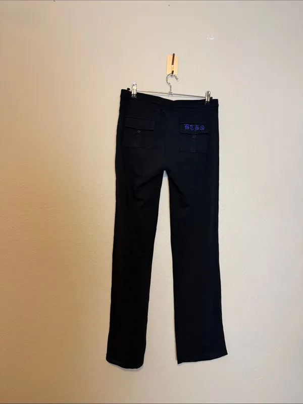 BCBG‎ MaxAzria Vintage Y2K Black Bling Flare Leg Sweatpants Size Large Low Rise - Image 6