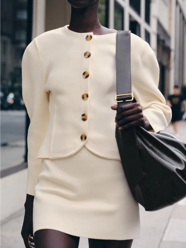 Zara Blogger's Favorite Cream Balloon Sleeve Knit Cardigan Sweater Medium - Image 2
