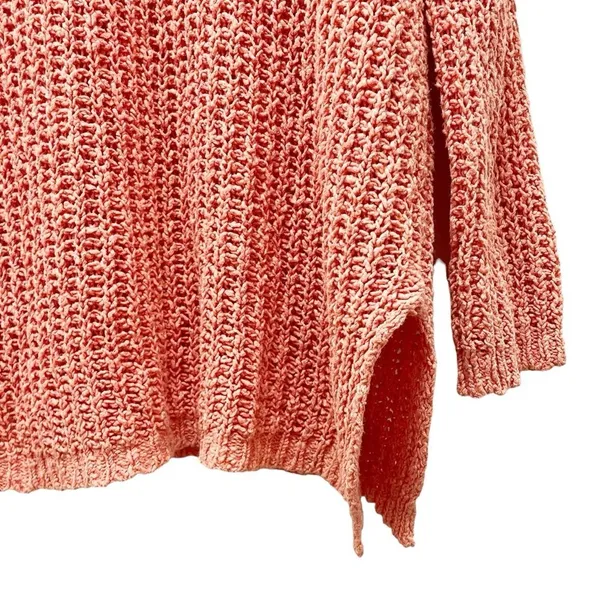 Free People Greenwich Village Sweater Sz M Coral Open Knit Oversized Tunic Boho - Image 7