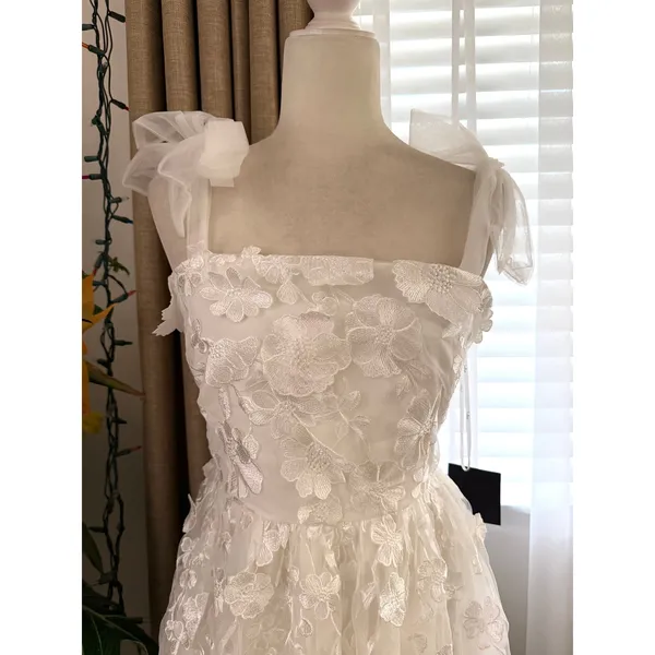 Lulus Classic Romance White 3D Floral Applique Tie-Strap Mini Dress - Image 7