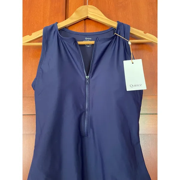 Quince Italian Zip Front One Piece Swimsuit Deep Navy Blue Size Medium NEW - Image 3