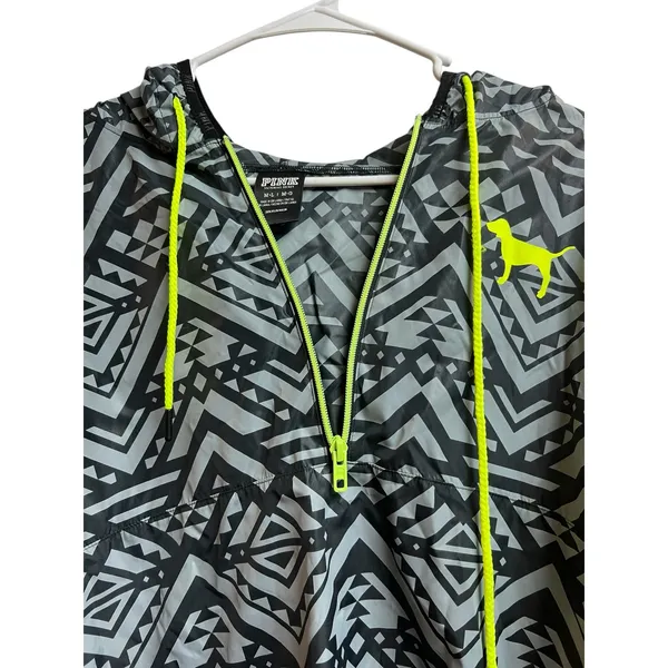 Victoria's Secret PINK Gray Black Aztec Print Anorak Pullover Windbreaker M/L - Image 3