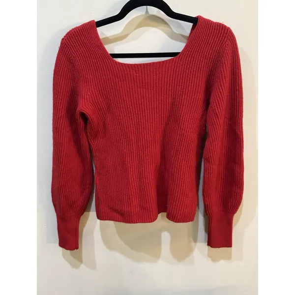 Madewell SoftWool Cashmere Blend Square Neck Ribbed Sweater Red Size Small - Image 3