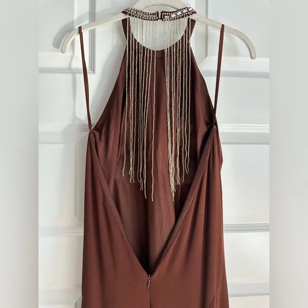 Mac Duggal‎ Halter Jersey Gown Chocolate Brown - Image 9
