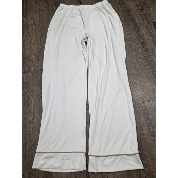 Nicole Miller Cream Taupe Ribbed Super Soft Pajamas Lounge Set Shirt Pants Large - Image 2