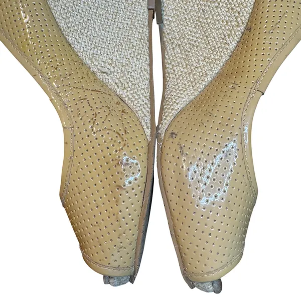 Lilly Pulitzer Shoes Womens Size 7 Beige Leather Peep Toe Espadrille Wedge Heels - Image 6