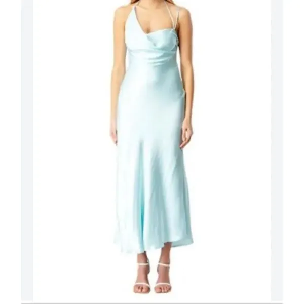 Bardot Astrid Midi Slip Dress Aqua Asymmetric Drape Neck Size M - Image 10