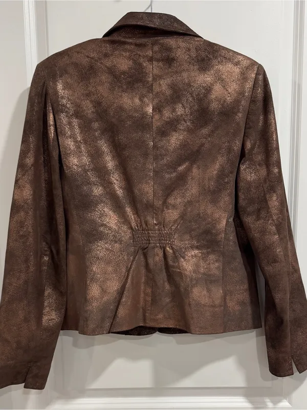 C&E Studio Metallic Bronze Genuine Suede Leather Blazer Jacket 6 - Image 4