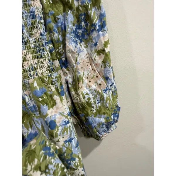 Reformation Linen Floral Greyson Smocked Mini Dress‎ Puff Sleeve Size M - Image 10