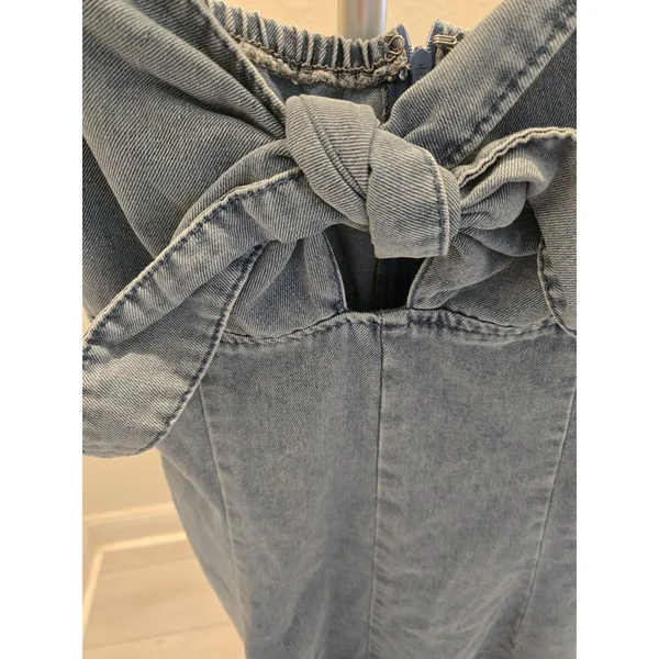 SHEIN Denim Tie Front Cutout Romper Size L Y2K Light Wash Flared Shorts Women - Image 3