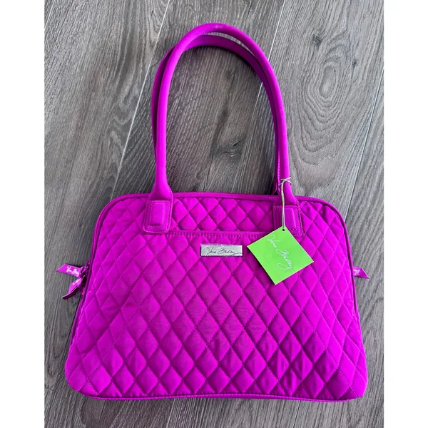 VTG Vera Bradley Zip Around Handbag Shoulder Bag Solid Magenta Quilted NEW - Image 2