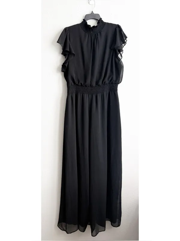 MSK Chiffon Smocked-Trim Flutter-Sleeve Wide-Leg Jumpsuit in Black, Size XL, NWT - Image 4