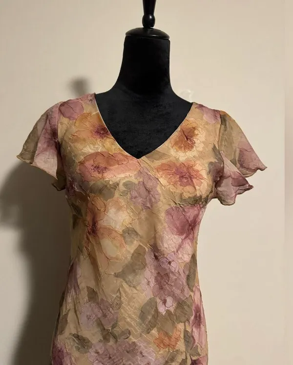 EUC Vintage Fashion Bug Purple and Yellow Floral Sheath Dress size 6 - Image 2