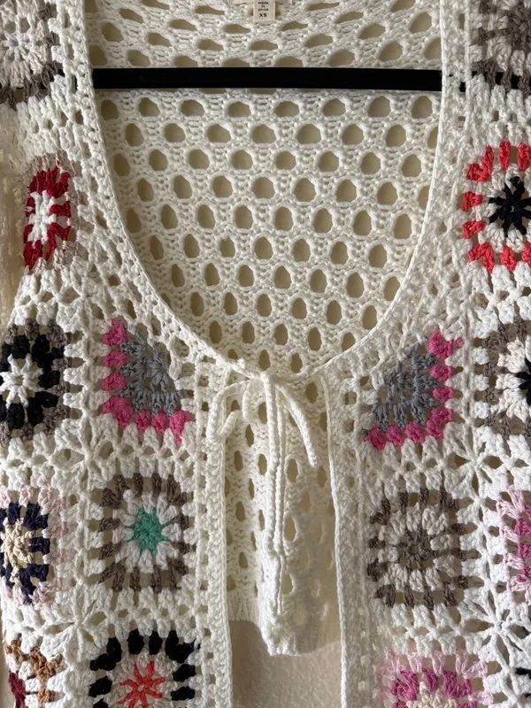 debut Crochet Openwork Tie-Front Cardigan with Floral Motifs - Image 5