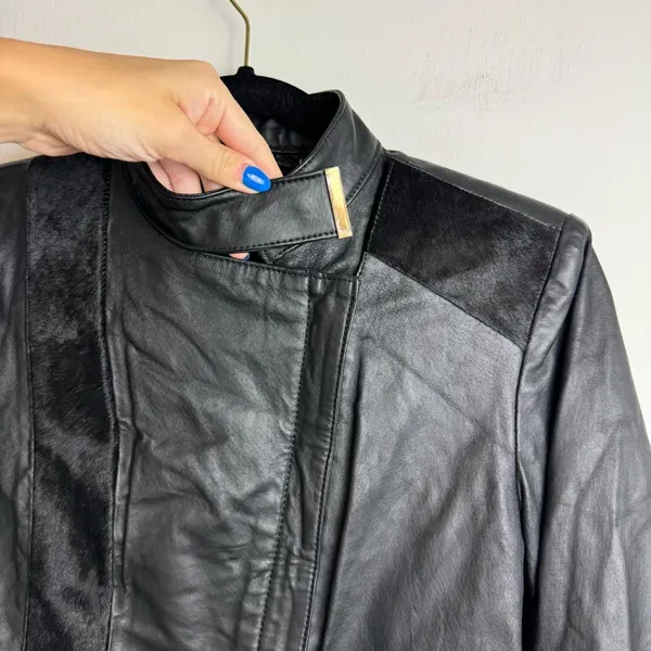 IMAN Genuine Leather Zip Jacket Sz XS Womens Fur Moto - Image 3