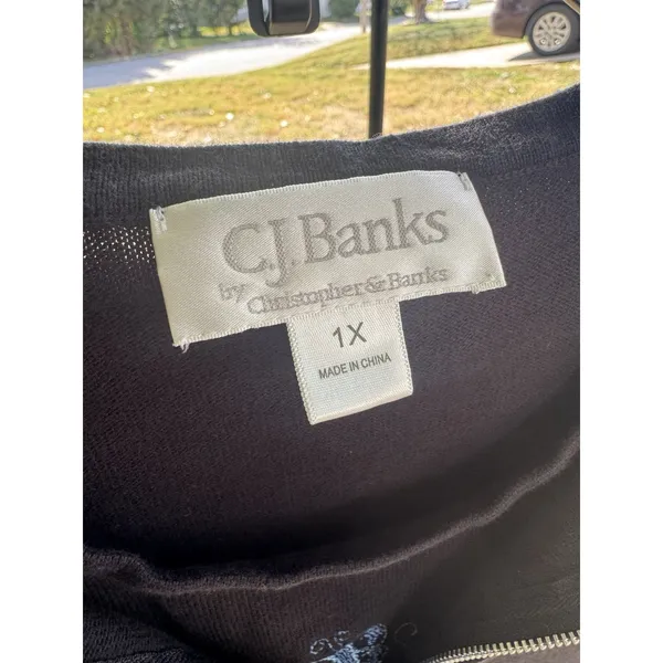 VNTG CJ Banks Women's Embroidered Tank And Cardigans‎ Set. Size 1X In Black - Image 5