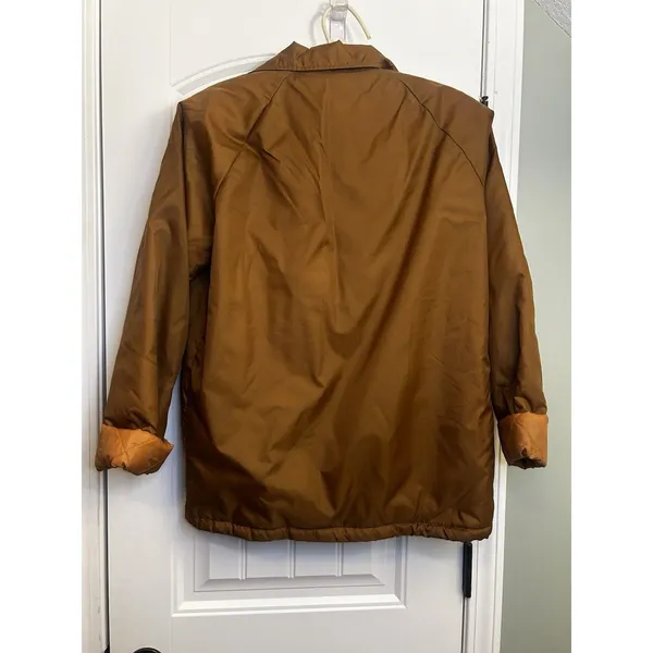 Vintage Camel Brown Faux Fur Lined Coat Jacket Snap Front Unisex Size L-XL Warm - Image 11