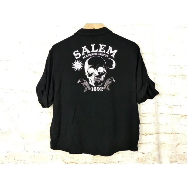Hot Topic Skull Salem Oversized Button Shirt Womens S Black Goth Witch Moon - Image 8