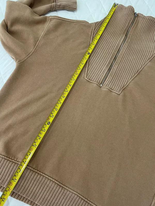 Aerie Camel Quarter Zip Pullover Sweatshirt Cozy Lounge Minimalist Athleisure M - Image 8